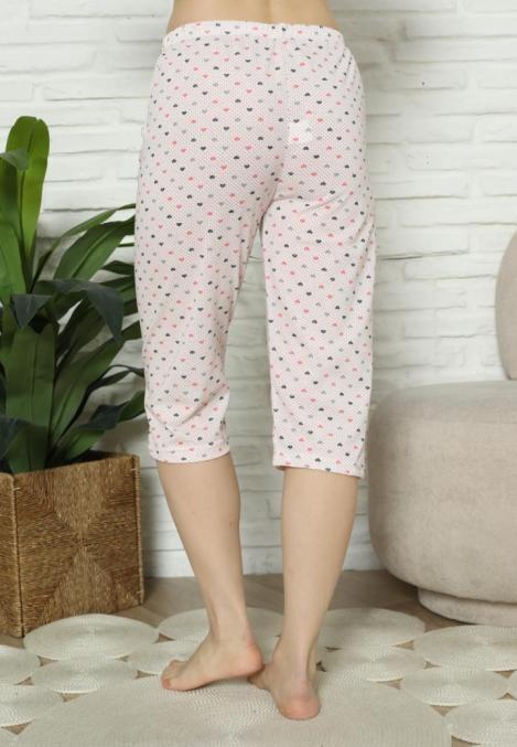 Pantaloni pijama damă 3/4, roz, imprimeu inimi, engros